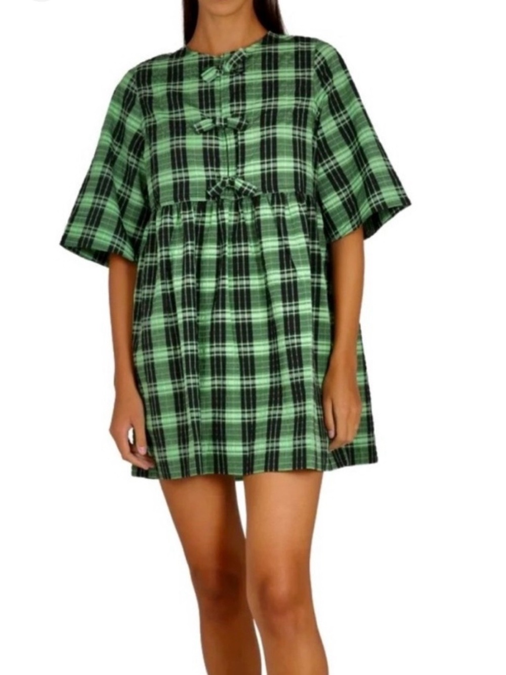 Ganni Plaid Babydoll Dress - Picture 1 of 8